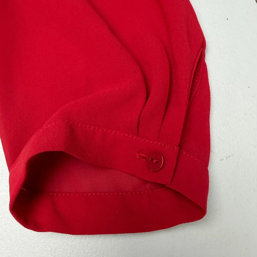 H&M Blouse Womens Sz 4  Red Pintuck‎ Pleated 3/4 Sleeve Top Office Siren Office - Picture 5 of 12